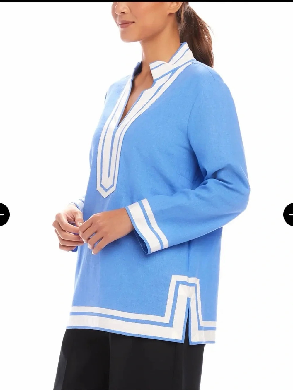Like new size M Karen Kane cobalt Blue Tunic with White Trim. Preppy. Linen - Picture 12 of 14